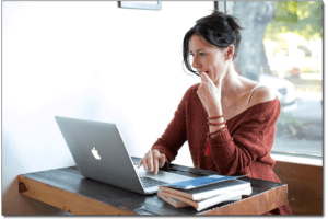 Woman trying to understand her internet package.